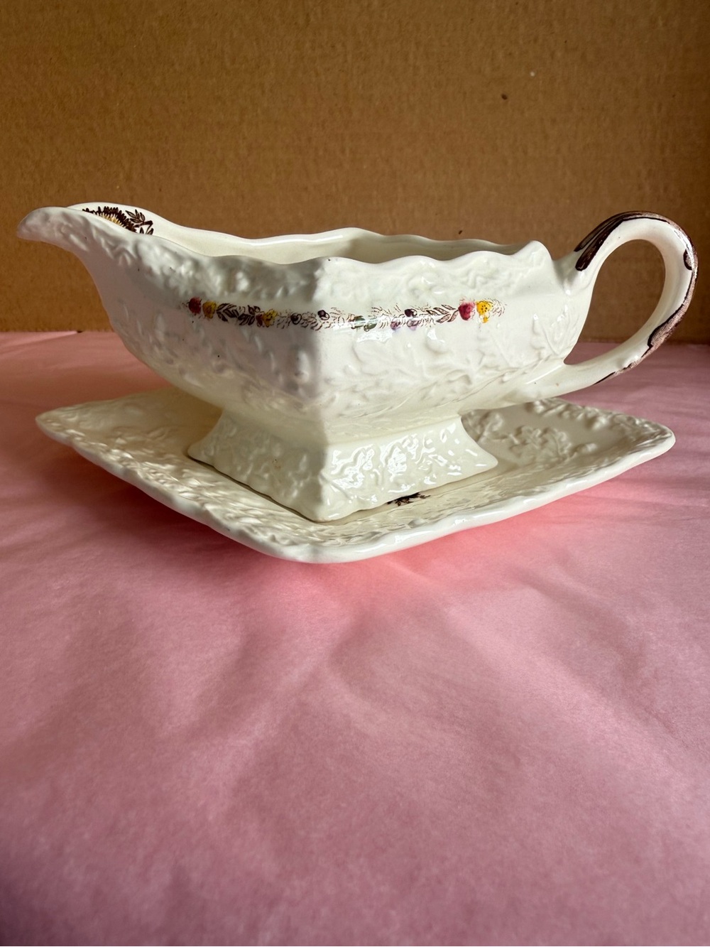 Vintage Mason's Patent Ironstone "Friarswood" Gravy/Sauce Boat with Underplate